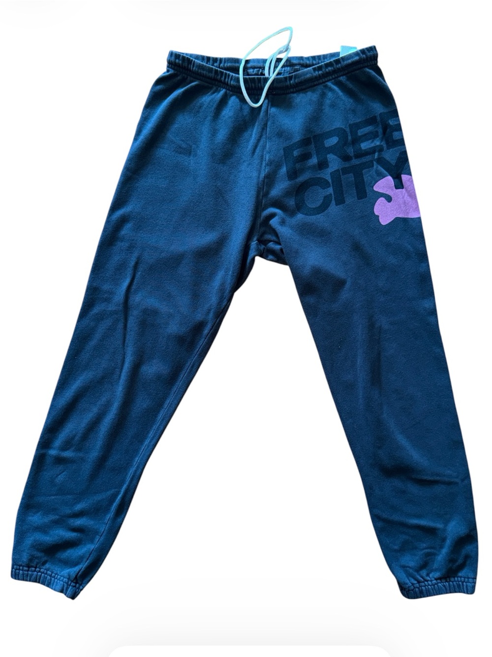 freecity Navy Blue Track Pants with Purple Logo Size Small